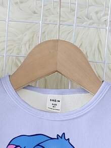 SHEIN Playful Pals 2pcs Baby Girls' Cute Blue Rabbit Purple Top & All-Over Rabbit Print Leggings Knitted Elastic Thermal Lining Purple Long Sleeve Pants Pajama Set Pajama Baby Set Baby Girl Warm Sets Cartoon Baby Clothes  Snug Fit Tight Fit Pajamas - Mauve Purple - View 3