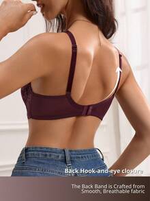 SHEIN Fashion Romantic French Gold Thread Floral Lace Push-Up Underwire Bra With Adjustable Shoulder Straps, 1pc - Maroon - View 2