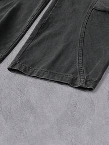 Manfinity Denimwave 男士长款黑色牛仔阔腿裤，带拉链和艺术感十足的红色龙纹装饰，宽松舒适，Y2K风格龙纹印花裤 - 黑色 - 查看 7