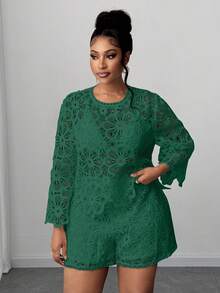 Maweii Chiếc áo kiểu cỡ lớn màu xanh lá cây thanh lịch, gợi cảm với họa tiết ren hoa này rất phù hợp cho mùa xuân, mùa thu, năm mới và Giáng sinh. Lý tưởng cho trang phục đi nghỉ mát, mùa hè và các bữa tiệc. - màu xanh lá - Xem 4