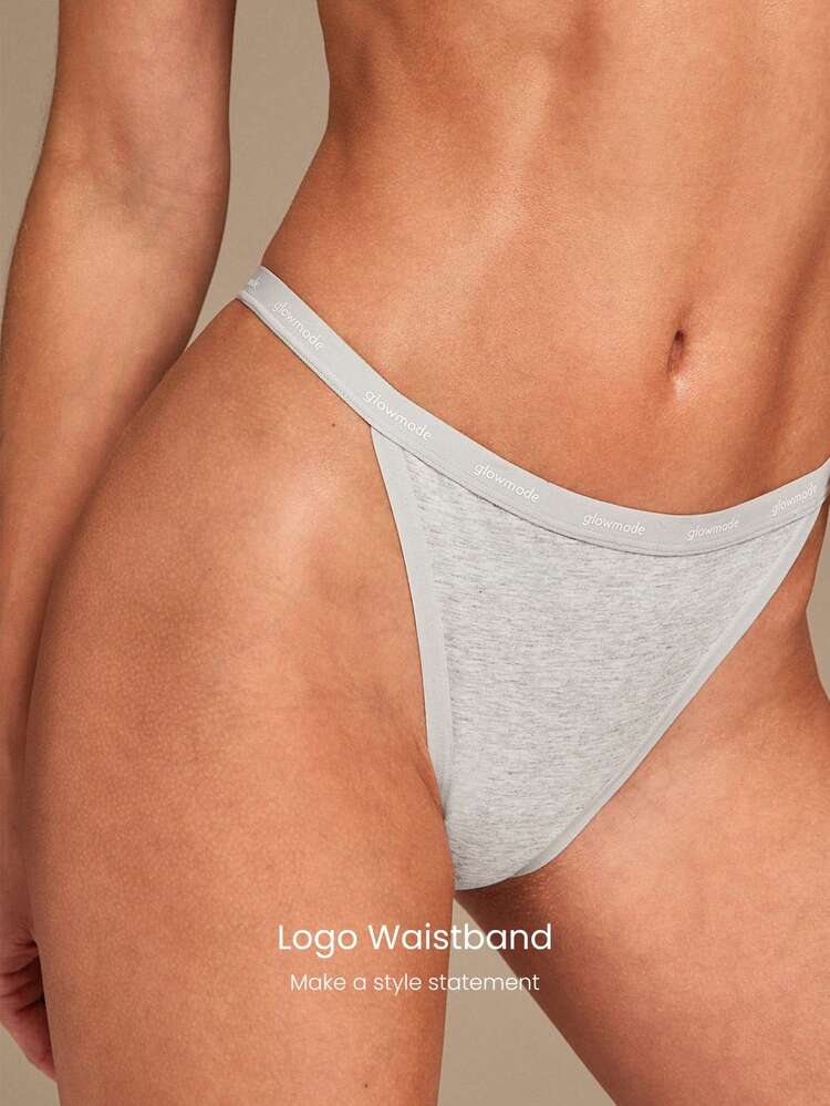 2パック カジュアルウェア用 コットンブレンド ソフト 通気性 吸汗 カラーコントラストロゴウエストバンド ローライズ Tバック