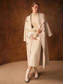 MOTF PREMIUM 高领百搭日常时尚简约打底衫，3D立体花卉袖子，修身剪裁，弹力面料，女士长袖T恤，可内搭外穿 - 杏色 - 查看 7