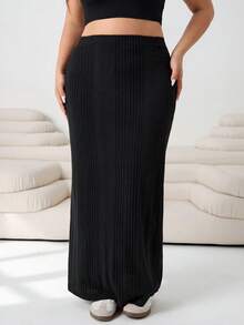 Solflare 加大码女式黑色弹力腰休闲长款修身裙 - 黑色 - 查看 3