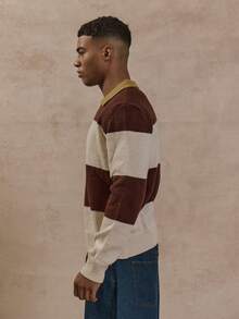 Musero Pull oversize à manches longues avec panneaux contrastés et rayures. Style pull-over boutonné. Indispensable pour le printemps et l'été - Multicolore - Voir 3