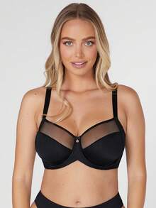 LUVLETTE Black Unlined Full Coverage Side Support Mesh Sheer Basic Breezy Comfort Minimizer Bra