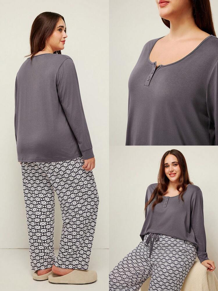 Women Plus Sice Basic Loungewear Pajama Set