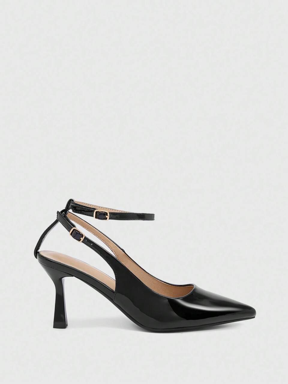 CUCCOO BIZCHIC Women's Pointed Toe Ankle Strap Cross Strap Stiletto Heel Pumps, Faux Leather, Classic Black, Formal Wear, Office, Versatile