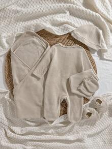 Loomiva Bộ 6 món cho bé sơ sinh: áo liền quần, chăn và mũ, thích hợp cho trẻ sơ sinh và lễ rửa tội. - Màu be - Xem 2