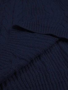 Elenzga Vestito maglia oversize a maniche lunghe da donna, abito casual in maglia a spalle scoperte, abito autunnale/invernale per taglie forti - Blu Navy - Visualizzare 3