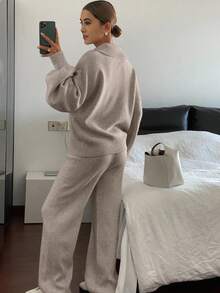 Livesso Women's Casual Collared Sweater And Pants 2 Pieces Set, Autumn