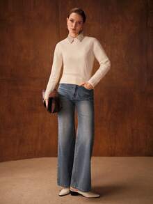 MOTF PREMIUM 100% WOOL KNITTED CREW NECK LONG SLEEVE SWEATER, AUTUMN/WINTER - White - View 5