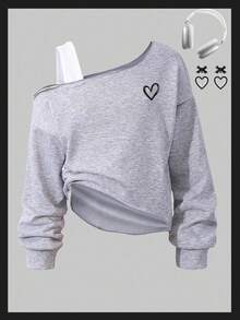 SHEIN Mädchen Schmetterling Muster asymmetrische Schulter freiliegende asymmetrische Saum Lässig Sweatshirt