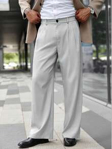 Manfinity CasualCool Herren weiße Hosen, weiche Textur mit Einzelfalte, leichte gerade geschnittene locker sitzende weiße Sommerhosen - Grau - Übersicht 7