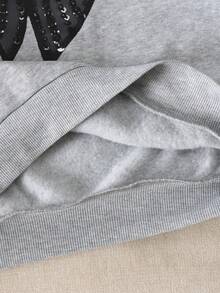 SHEIN 2件套 少女可爱迷你蝴蝶结印花套头连帽衫和裤子休闲套装，秋冬季 - 淺灰色 - 查看 7