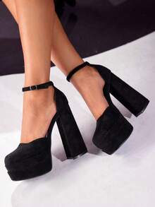 CUCCOO LuxiPop Zapatos de mujer Zapatos de plataforma de agua con tacón alto, parte superior de cuero patentado brillante Zapatos de tacón elegantes, uso para festival de música, Halloween, fiesta de Navidad, discoteca, adecuado para primavera y verano, uso de vacaciones, artículo esencial de viaje, estilo de los 2000 - Negro - Ver 3