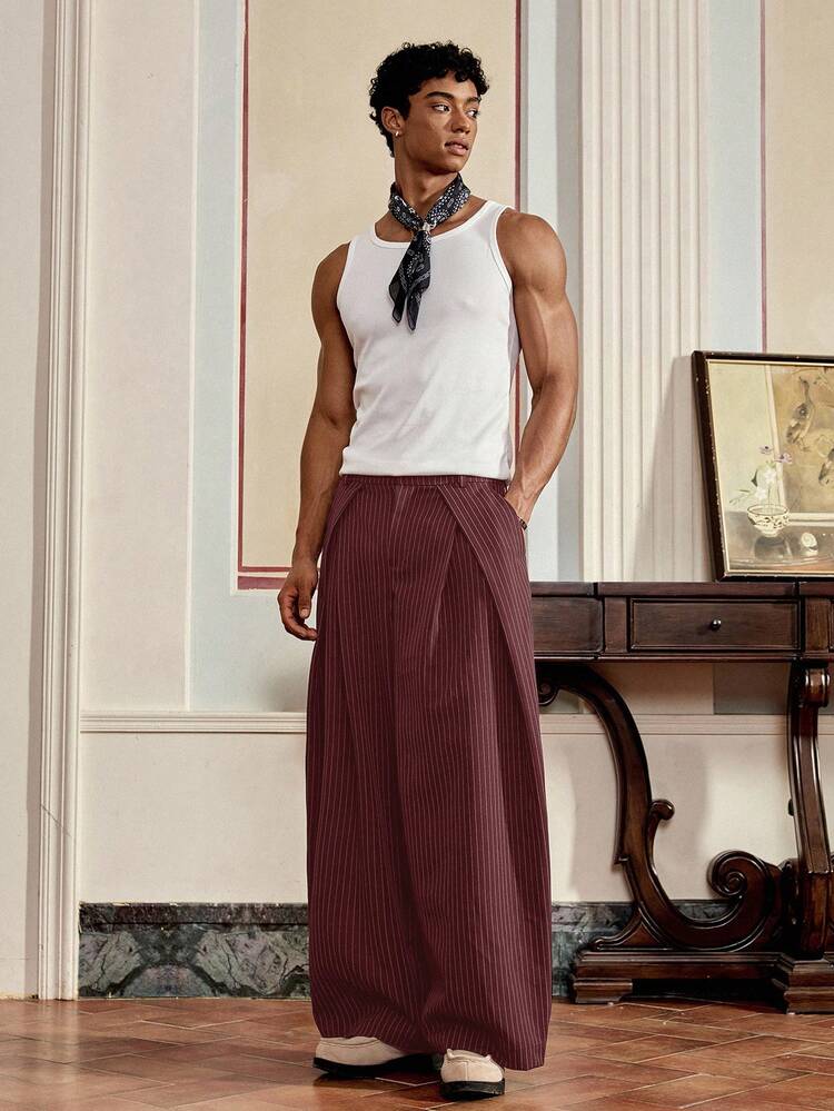 SWAVVY Quần ống côn kẻ sọc thường ngày dành cho nam - Màu Tím - Xem 3