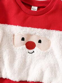 SHEIN Set de 2 piezas Sudadera de manga larga y pantalón jogger con estampado de dibujos animados lindos para bebé niño/niña en Navidad, ropa unisex para bebé, ropa de invierno para bebé, conjunto de Navidad