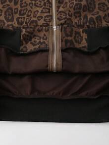 ROMWE MEN Street Life 复古韩流美式豹纹拉链连帽卫衣，长袖上衣 - 巧克力棕 - 查看 5