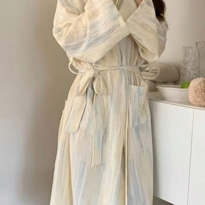 1 Áo choàng nữ - Đồ ngủ dài tay phong cách Châu Âu tối giản, chất liệu mỏng nhẹ, màu trơn, áo choàng tắm mặc nhà mùa xuân thu hè, cỡ nhỏ đến cỡ lớn, tiệc cưới, trang trí phòng tắm spa