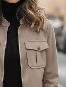 EMERY ROSE Damen warme, dicke Cargo-Jacke mit dekorativem Metallknopf in Grün, geeignet für Herbst/Winter - Aprikosenfarben - Übersicht 4