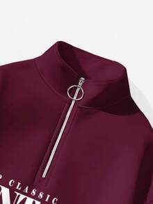 Attitoon 女式宽松半拉链高领复古汽车印花羊毛运动衫，适合秋冬季、Y2K 和街头风格 - 中紫紅色 - 查看 4