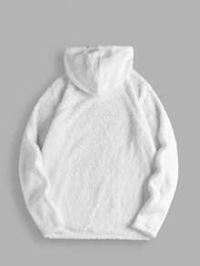 HIMLAND 男士休闲优雅刺绣长袖连帽衫，蓬松白色抓绒拉链卫衣，冬季 - 白色 - 查看 8