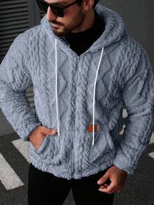 Manfinity CasualCool Áo khoác nỉ dài tay có mũ trùm đầu màu trơn tối giản dành cho nam, màu xám, có khóa kéo. - Màu xanh lam - Xem 6