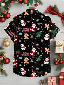 Manfinity Homme Manfinity Men's Christmas Slogan & Snowman Print Round Neck Short Sleeve Casual Shirt - Multicolor - View 4