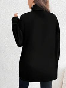 EMERY ROSE Plus Size Women Colorblock Striped Print Casual Minimalist Turtleneck Long T-Shirt,  Graphic Tees Women Oversized Ladies Black Long Sleeve Top Black Graphic Shirt Fashion Autumn Print Design,Flower/Spring/Summer/Vacation - Multicolor - View 2