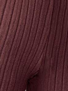 SHEIN EZwear 大码女式纯色松紧腰罗纹喇叭裤 - 卡其色 - 查看 6