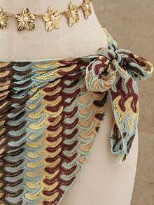 Bellisia 女士夏季新款沙滩度假时尚休闲甜美撞色针织连体系带泳衣罩衫 - 彩色 - 查看 2