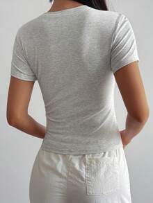 DAZY Letter Print Slim Fit Crew Neck Summer Short Sleeve Athletic T-Shirt - Grey - View 2