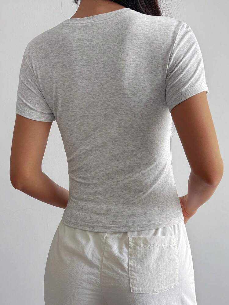 Letter Print Slim Fit Crew Neck Summer Short Sleeve Athletic T-Shirt