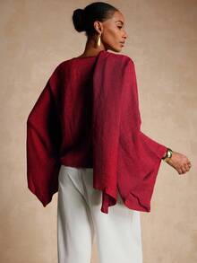 Vesra Women's Elegant Asymmetrical Wrap Top - Red - View 2