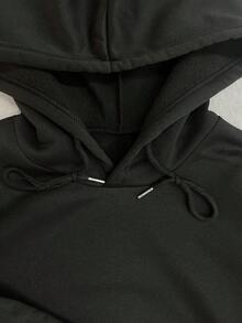 INAWLY Women's Fashion Slogan Print Drawstring Hooded Sweatshirt - Black - View 5