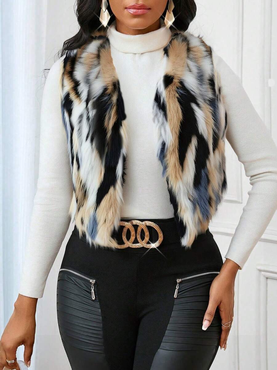 SHEIN Lady 女士时尚撞色毛绒无袖外套 女士冬季外套 女士冬季外套 女士冬季外套 感恩节女士外套 感恩节女士外套 女士冬季外套 女士冬季外套 女士冬季大衣 优雅时尚女士系列 - 彩色 - 查看 1