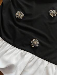 Auvina Plus Size Contrast Color Round Neck Long Sleeve Top And Fitted Skirt 2 Pieces Set - Black - View 3