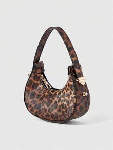 DareSee 迷你可爱豹纹单肩包，时尚高品质半月形手提包，轻巧时尚，音乐节礼物之选 - 棕色 - 查看 3