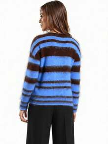 SHEIN BAE 女士休闲撞色条纹毛衣，秋季，冬季，女士冬季，秋季女装，万圣节，女士万圣节服装，圣诞节，圣诞毛衣，新年，新年，感恩节，派对，派对，优雅，休闲，蓝色条纹毛衣，条纹毛衣，宽松条纹毛衣，保暖毛衣，休闲毛衣 - 彩色 - 查看 5