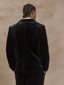 Musero Áo khoác blazer dáng rộng chất liệu nhung, chỉ bao gồm phần thân trên, cổ áo phối màu tương phản, thích hợp cho mùa Xuân Hè. Trang phục lịch sự, chuyên nghiệp. - màu đen - Xem 5