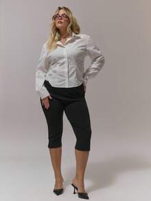 MUSERA Plus Size Blouses Cinched Waist Fitted Wasitline Spring Summer Business Casual Holiday - White - View 5