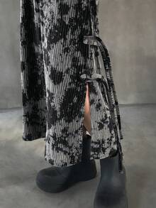 FRIFUL 女士时尚扎染印花侧开衩半身裙