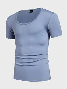 Manfinity VCAY Men's Knitted Casual Loose Solid Color Short Sleeve T-Shirt - Black - View 12