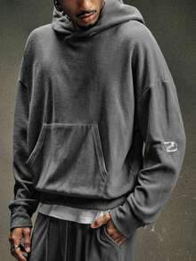 AXEPEAK Men's 2 Pieces Hooded Suit, Polar Fleece Fabric, LOGO Silver Embroidery Pattern, Autumn And Winter Two Pieces Suit - Grey - View 6