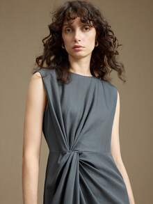 Ontre Abito da completo senza maniche con vita attorcigliata, elegante stile urbano chic, versatile per l'ambiente lavorativo, affari, casual, occasioni formali, adatto per ospiti di matrimoni, padroni di casa, appuntamenti, feste, concerti, uso quotidiano, Ognissanti, Natale, Festa Nazionale, Capodanno - Grigio - Visualizzare 5