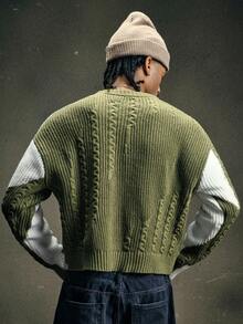 AXEPEAK Herren Lässig Farbblock Patchwork Pullover, Herbst/Winter