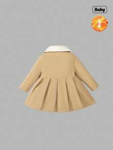 Sweetra Baby Girls' Fluffy Collar Bow Decor Thermal Lined Trench Coat, Fall/Winter