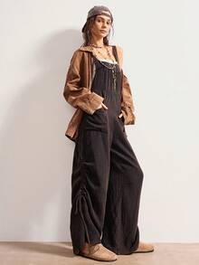 Bohemela 女士休闲纯色梭织连体裤 - 黑色 - 查看 6