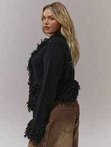 MUSERA Áo khoác cardigan/áo len mùa xuân cỡ lớn cho ngày Valentine - màu đen - Xem 3