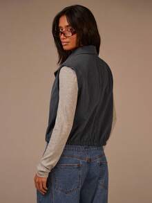 Athîral 女士条纹印花纽扣开襟休闲百搭复古风上衣，商务休闲风格，适合外出、返校季、秋季和冬季穿着。 - 深灰色 - 查看 2